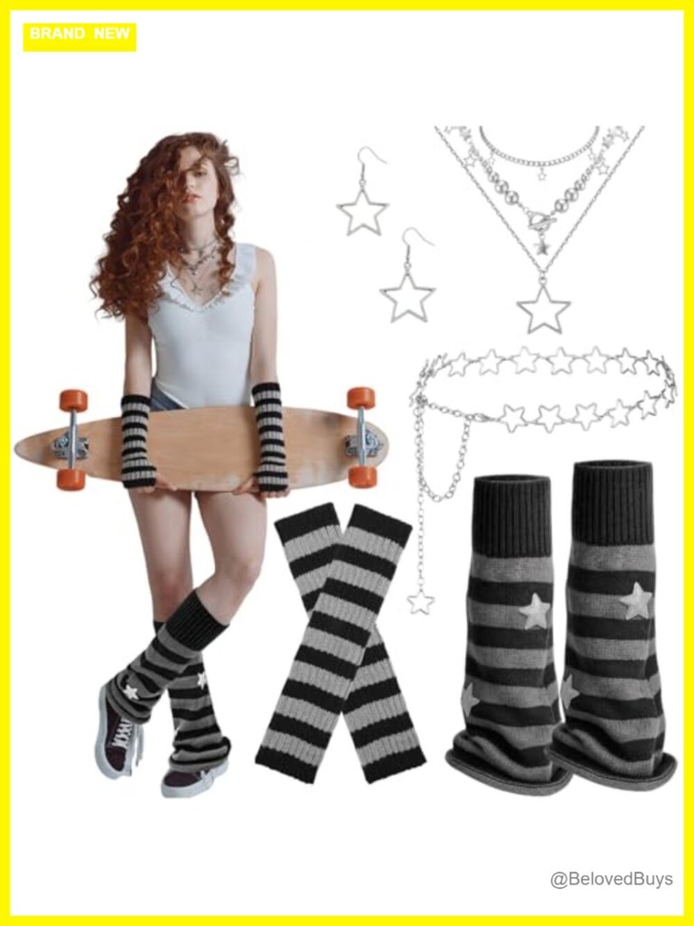 Y2K 7-Piece Set Leg Warmers Arm Warmers Star Necklace Belt Earrings